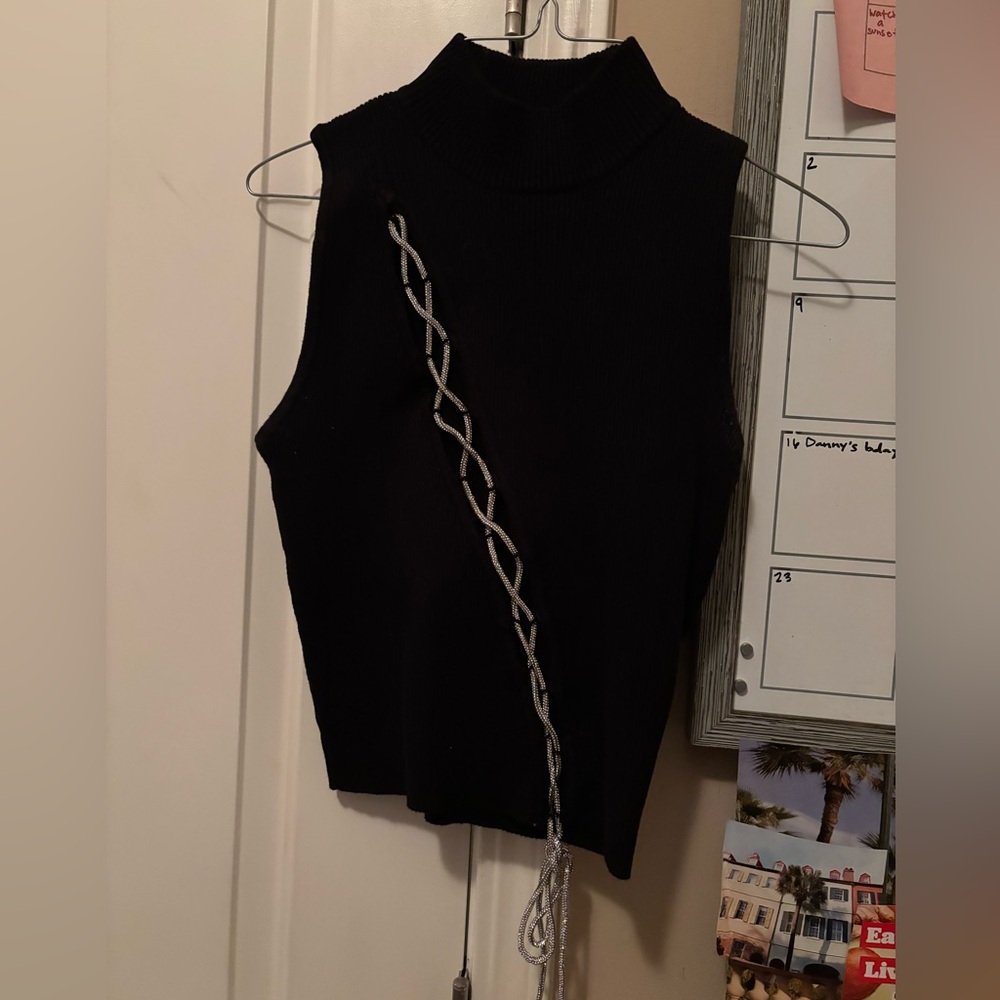 Forever 21 Black Crop Top with Silver Chain Detail